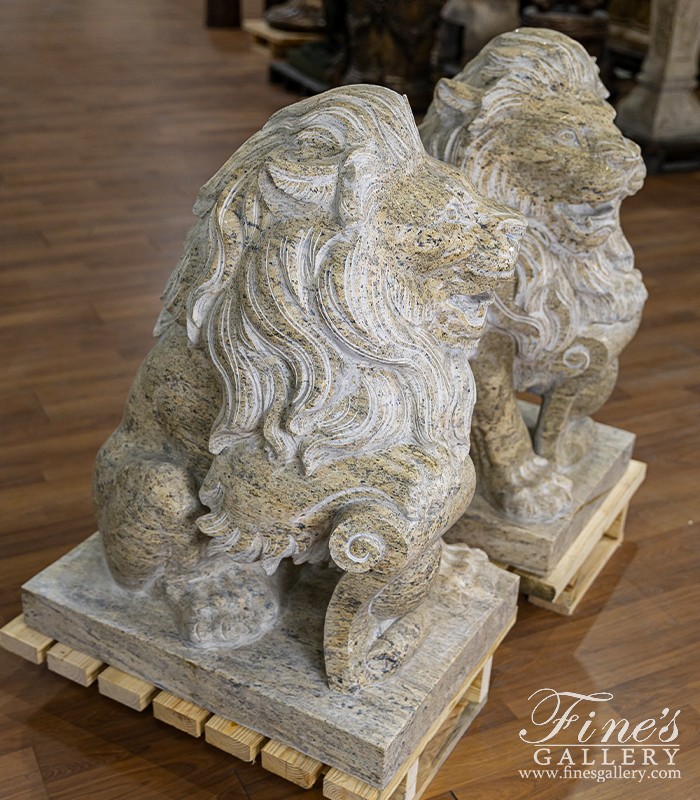 Marble Statues  - A Pair Of Lions In Solid Granite - MS-1276